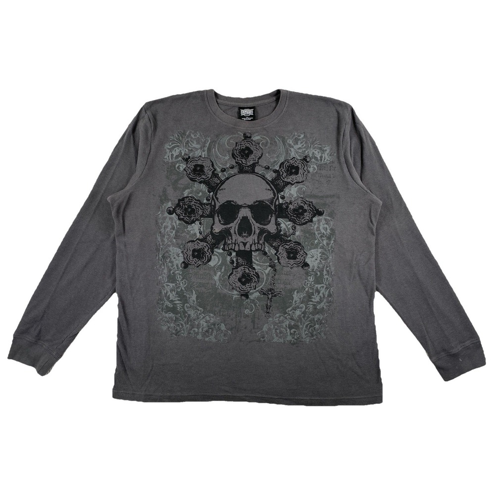 MMA Elite Skull Crucifix Waffle Knit Thermal Long Sleeve Men's 2XL Gray